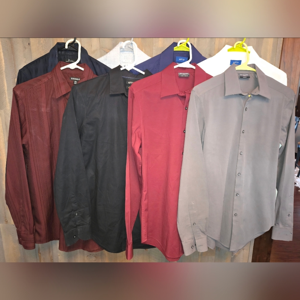 8 Men's Assorted Color Button Up Dress Shirts Small Slim Fit Bundle
